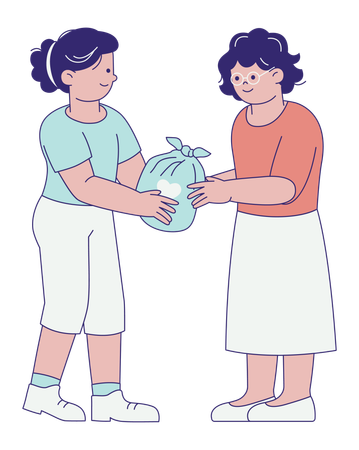 Woman Bringing Donation Bag to Poor Female  Illustration