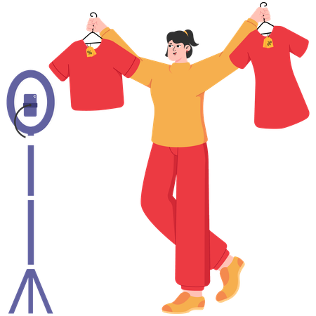 Woman Broadcasting Live Promotion of Clothes  Illustration