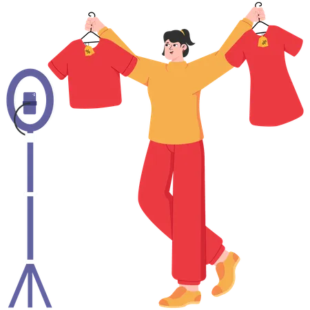 Woman Broadcasting Live Promotion of Clothes  Illustration