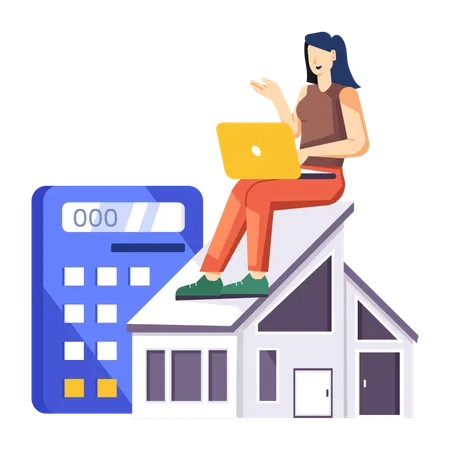 Woman broker buying new house from laptop  Illustration