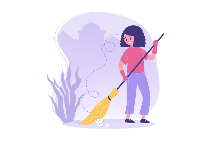 Woman brooming garbage  Illustration