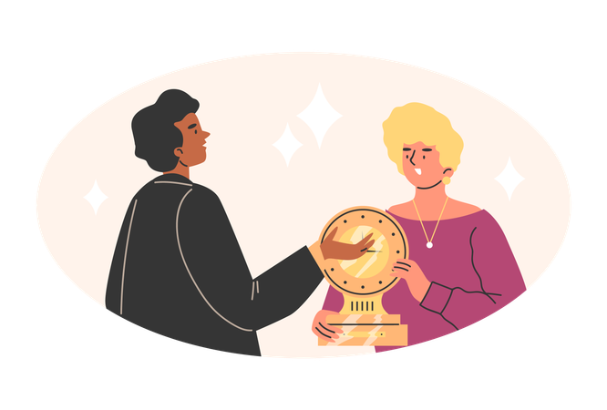 Woman brought antique golden watch in Pawnshop  Illustration