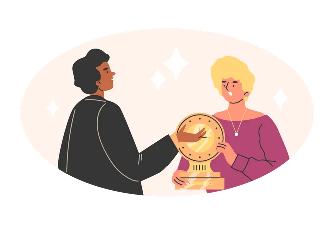 Woman brought antique golden watch in Pawnshop  Illustration