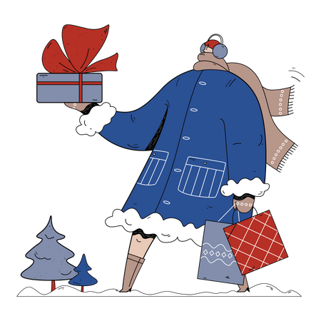 Woman brought Christmas present  Illustration