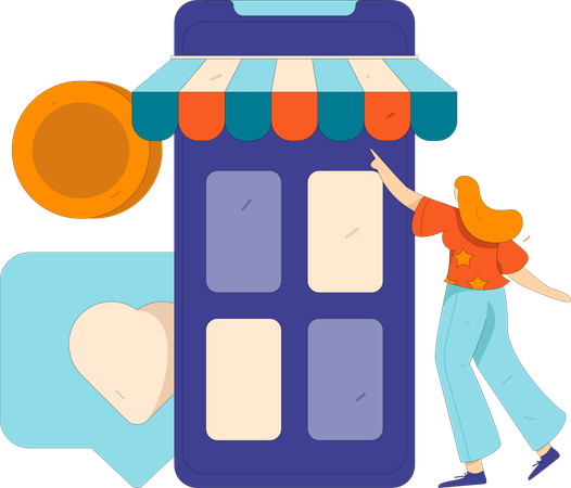 Woman browses shopping application  Illustration