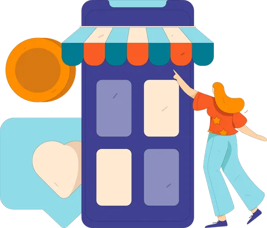 Woman browses shopping application  Illustration