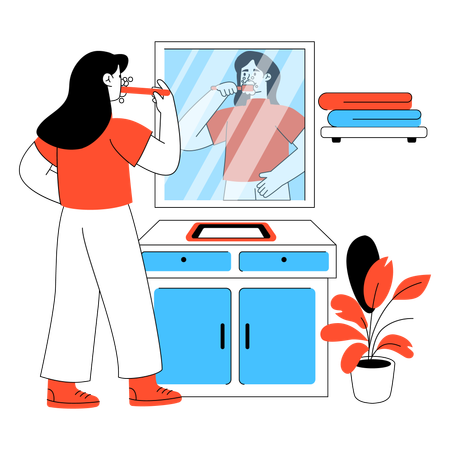 Woman Brushing Teeth  Illustration