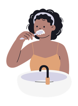 Woman Brushing Teeth  Illustration