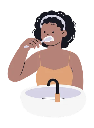 Woman Brushing Teeth  Illustration