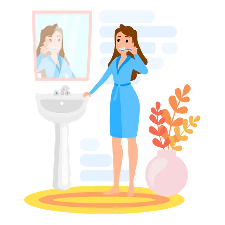 Woman Brushing Teeth  Illustration