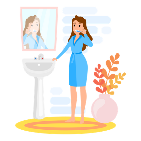Woman Brushing Teeth  Illustration