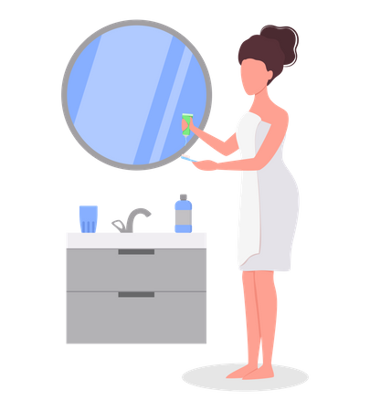 Woman brushing teeth in the bathroom Illustration