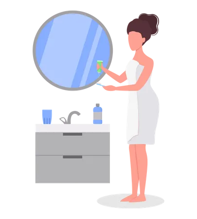 Woman brushing teeth in the bathroom  Illustration