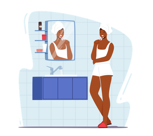 Woman Brushing Teeths In The Bathroom  Illustration