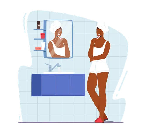 Woman Brushing Teeths In The Bathroom  Illustration