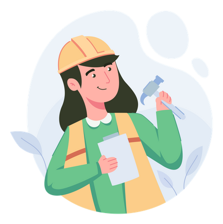 Woman builder holding hammer and plan Illustration