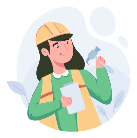 Woman builder holding hammer and plan  Illustration