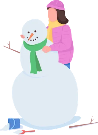 Woman building snowman Illustration