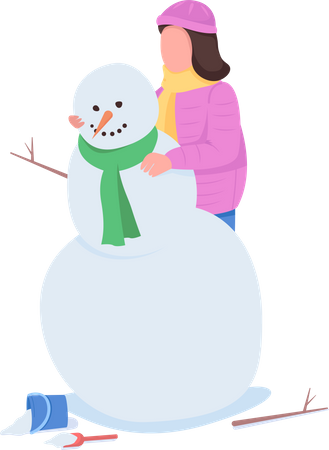 Woman building snowman  Illustration