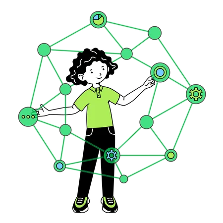 Woman building the project chain  Illustration