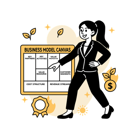 Woman Building  Wind Farm Business Model  Illustration