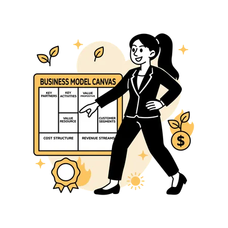 Woman Building  Wind Farm Business Model  Illustration