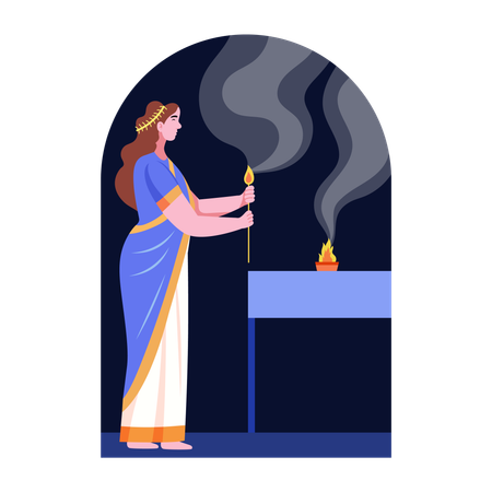 Woman Burning firecracker  Illustration