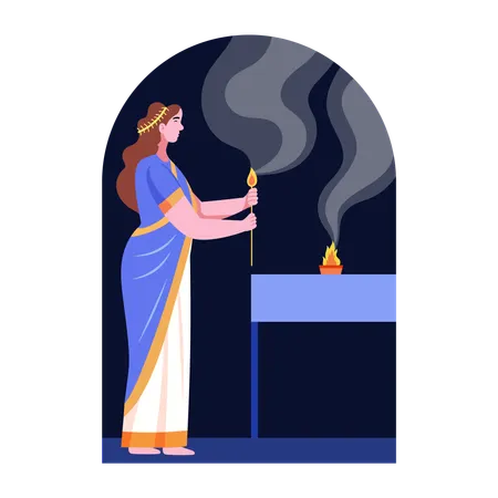 Woman Burning firecracker  Illustration