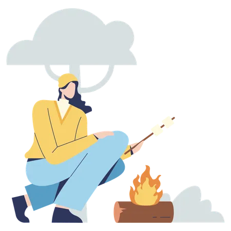 Woman Burning marshmallows  Illustration