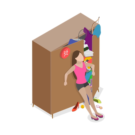 Woman Bursting Wardrobe  Illustration