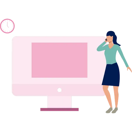Woman busy in call while at her workstation  Illustration