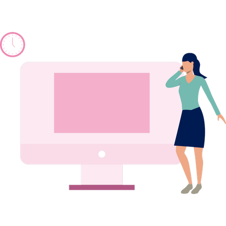 Woman busy in call while at her workstation  Illustration