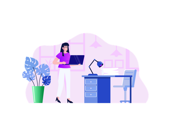 Woman Busy On Laptop Illustration
