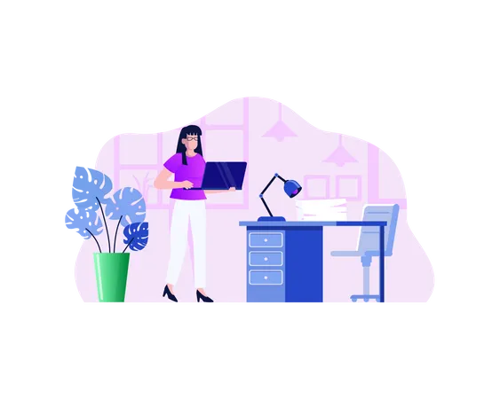 Woman Busy On Laptop  Illustration