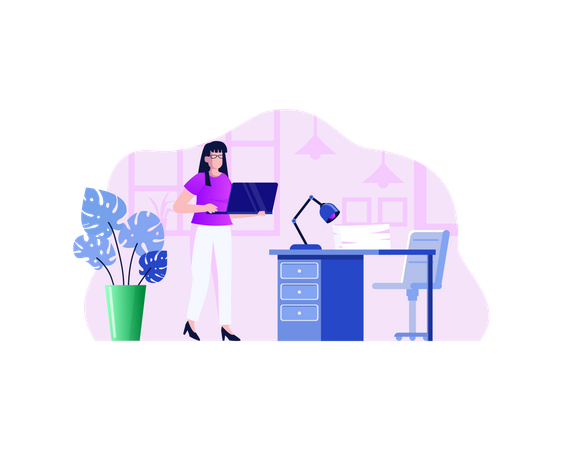 Woman Busy On Laptop  Illustration