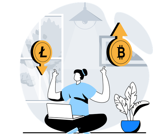Woman buy and sell crypto  Illustration