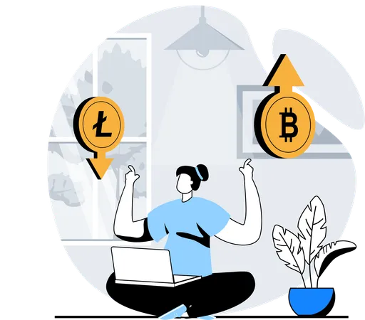 Woman buy and sell crypto  Illustration