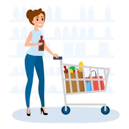 Woman Buy Grocery Illustration