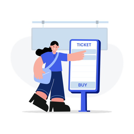 Woman buy online ticket at counter  Illustration