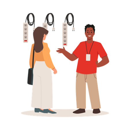 Woman buyer choosing electrical extension cord  Illustration