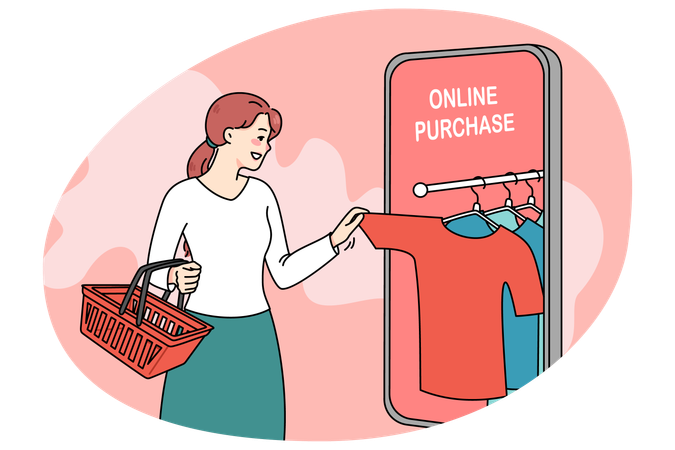 Woman buyer shopping online on smartphone  Illustration