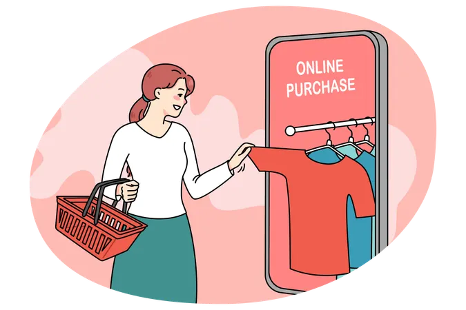 Woman buyer shopping online on smartphone  Illustration