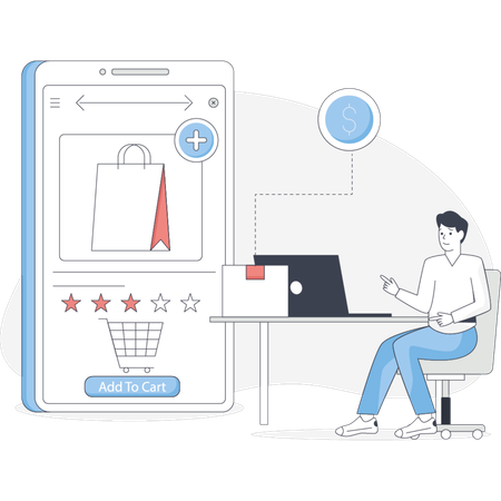 Woman buying bag from online marketplace  Illustration