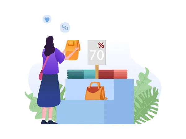 Woman buying bag that is on sale  Illustration