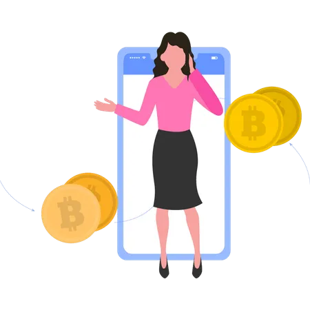Woman buying bitcoins  Illustration