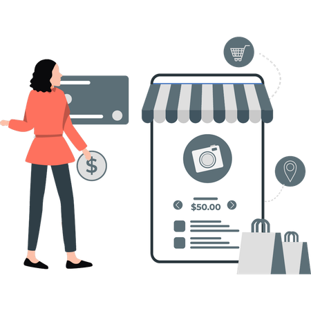 Woman buying camera online  Illustration