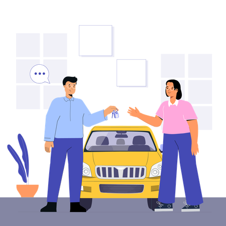 Woman buying car from dealer  Illustration