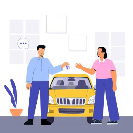 Woman buying car from dealer  Illustration