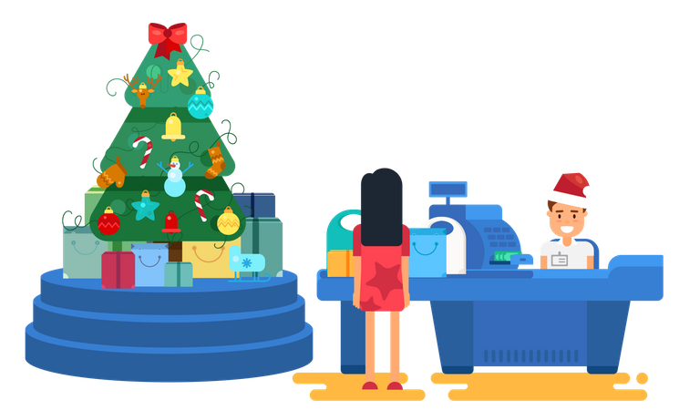 Woman Buying Christmas Gifts Illustration