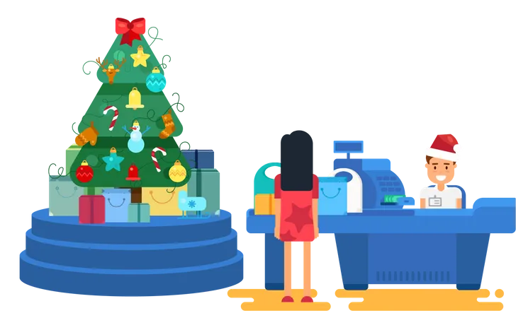 Woman Buying Christmas Gifts  Illustration